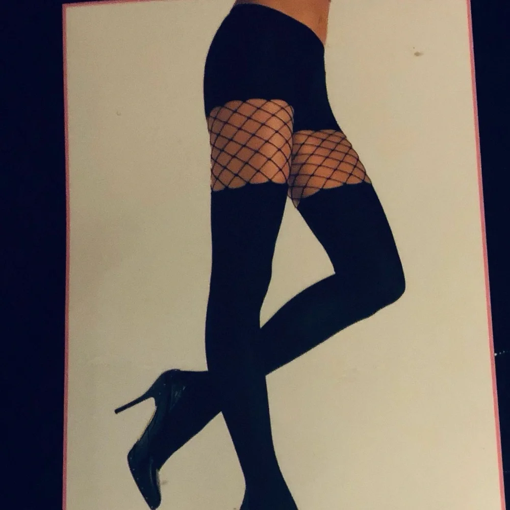 leg avenue pantyhose black with diamond fishnet top ladies sz Tall 90-160# NEW